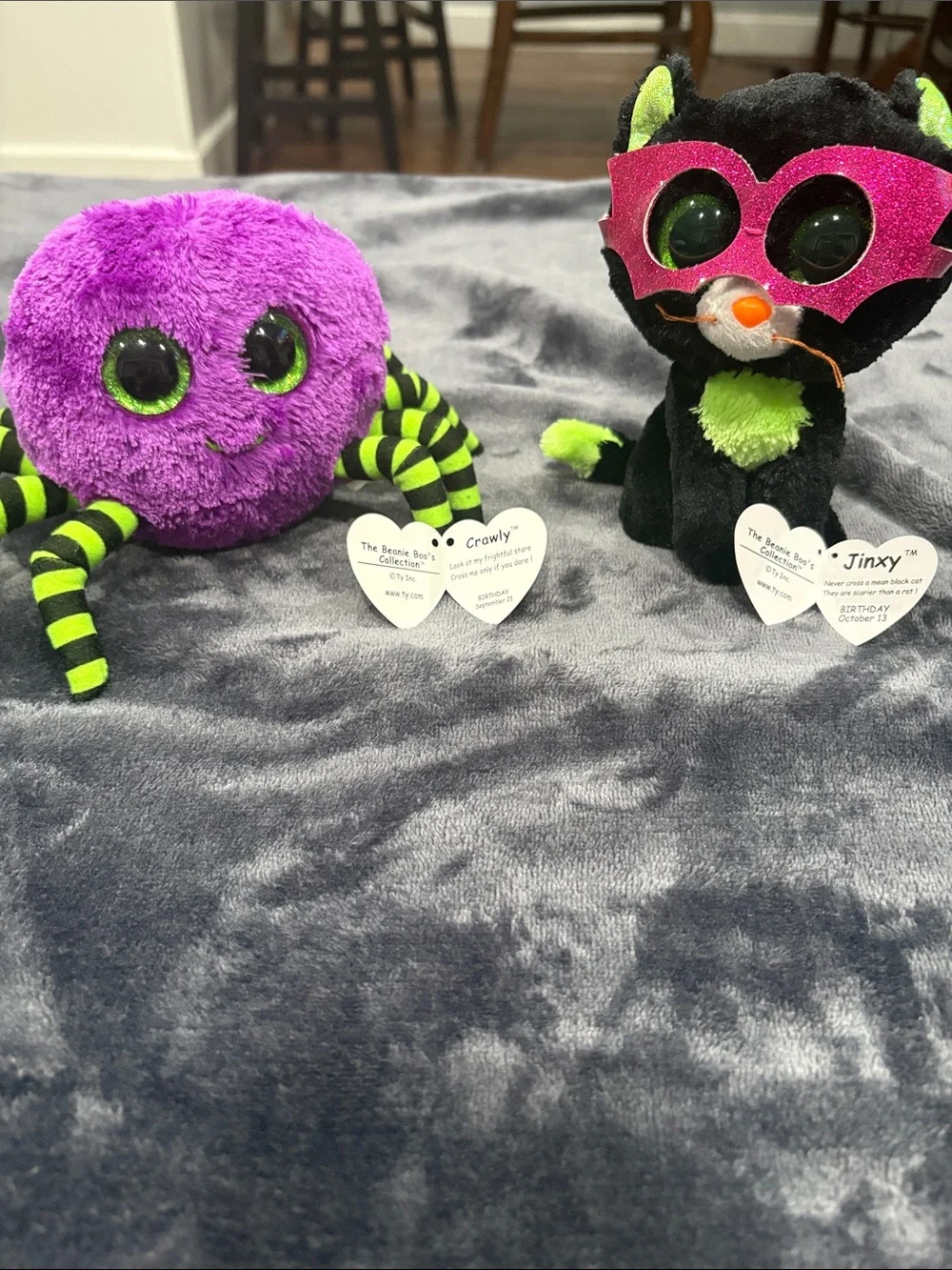 Ty Purple & Black Plush Spider and Cat Set with Green Accents
